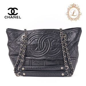 Chanel Matelasse Coco Mark Double Chain Tote Calfskin Black